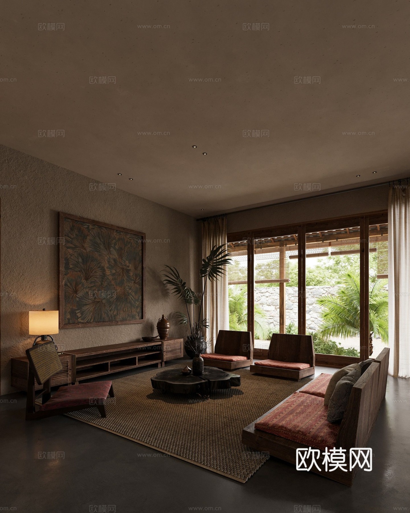 自然简约风客餐厅 原木编织 客厅餐厅玄关 民宿套房客餐厅3d模型下载（渲染图1）