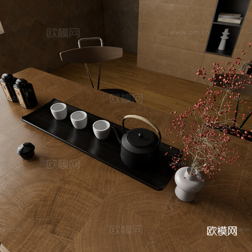 新中式茶艺摆件su模型