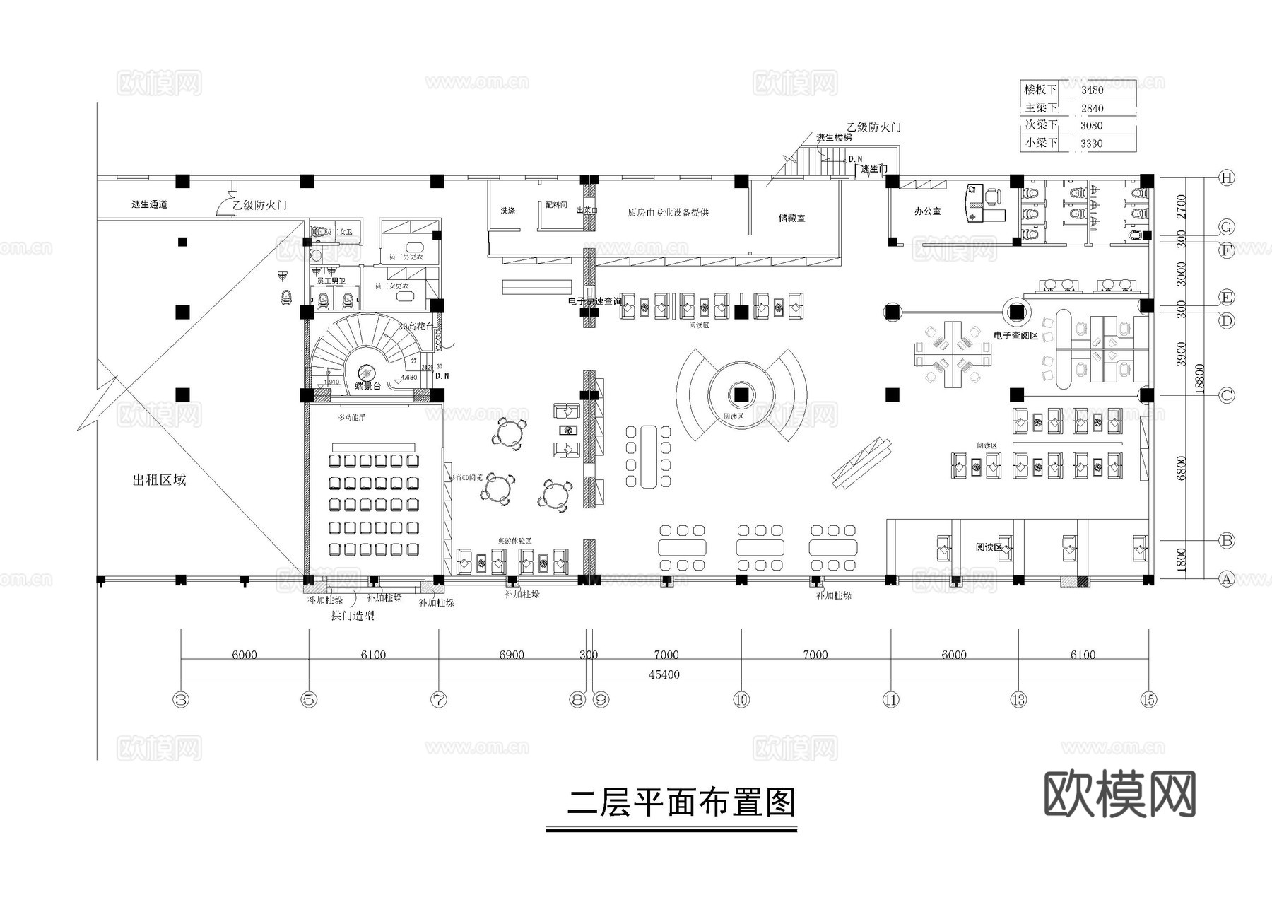清静书吧平面方案cad施工图
