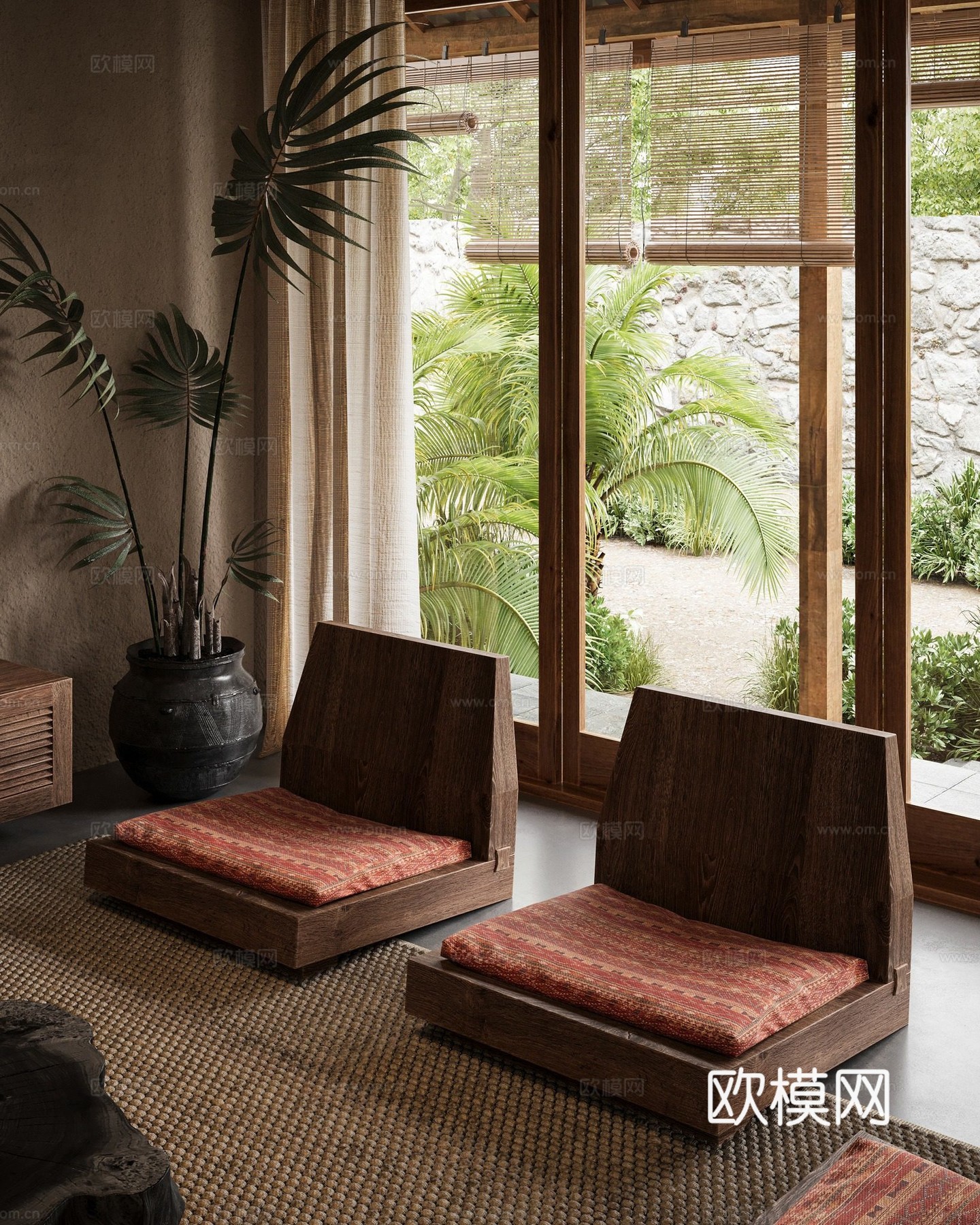 自然简约风客餐厅 原木编织 客厅餐厅玄关 民宿套房客餐厅3d模型下载（渲染图5）