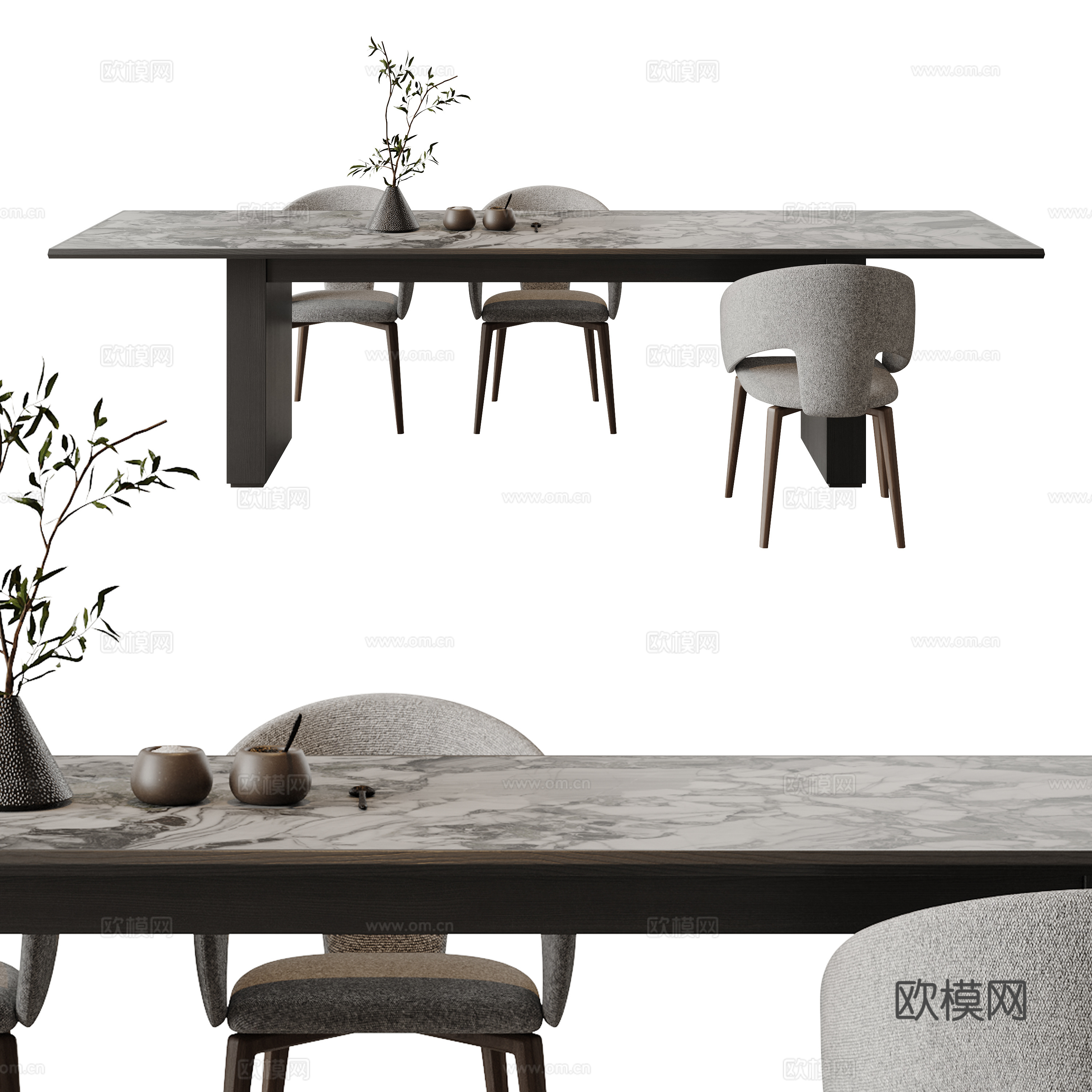 意式轻奢大理石餐桌椅su模型