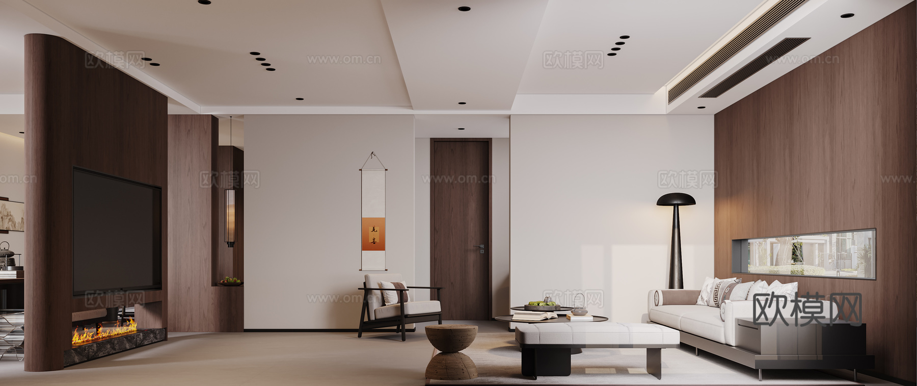 现代简约客餐厅免费3d模型下载（渲染图2）