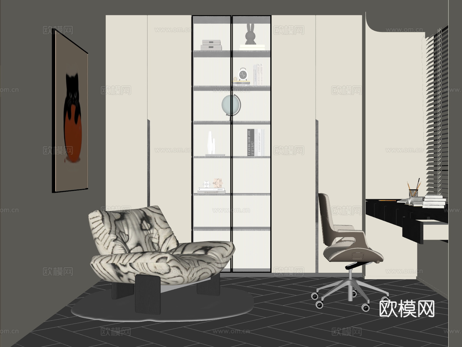 现代书房su模型