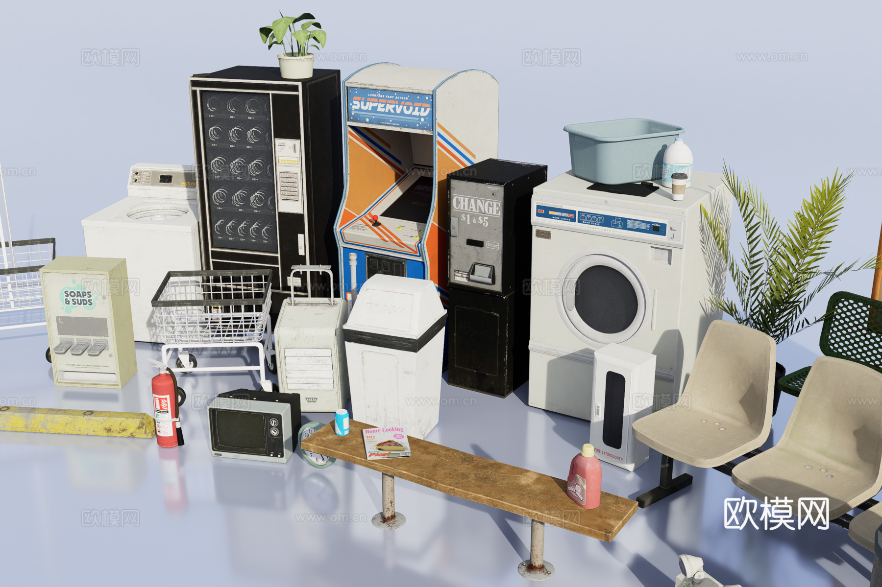 复古洗衣房家具设备3d模型下载（渲染图4）