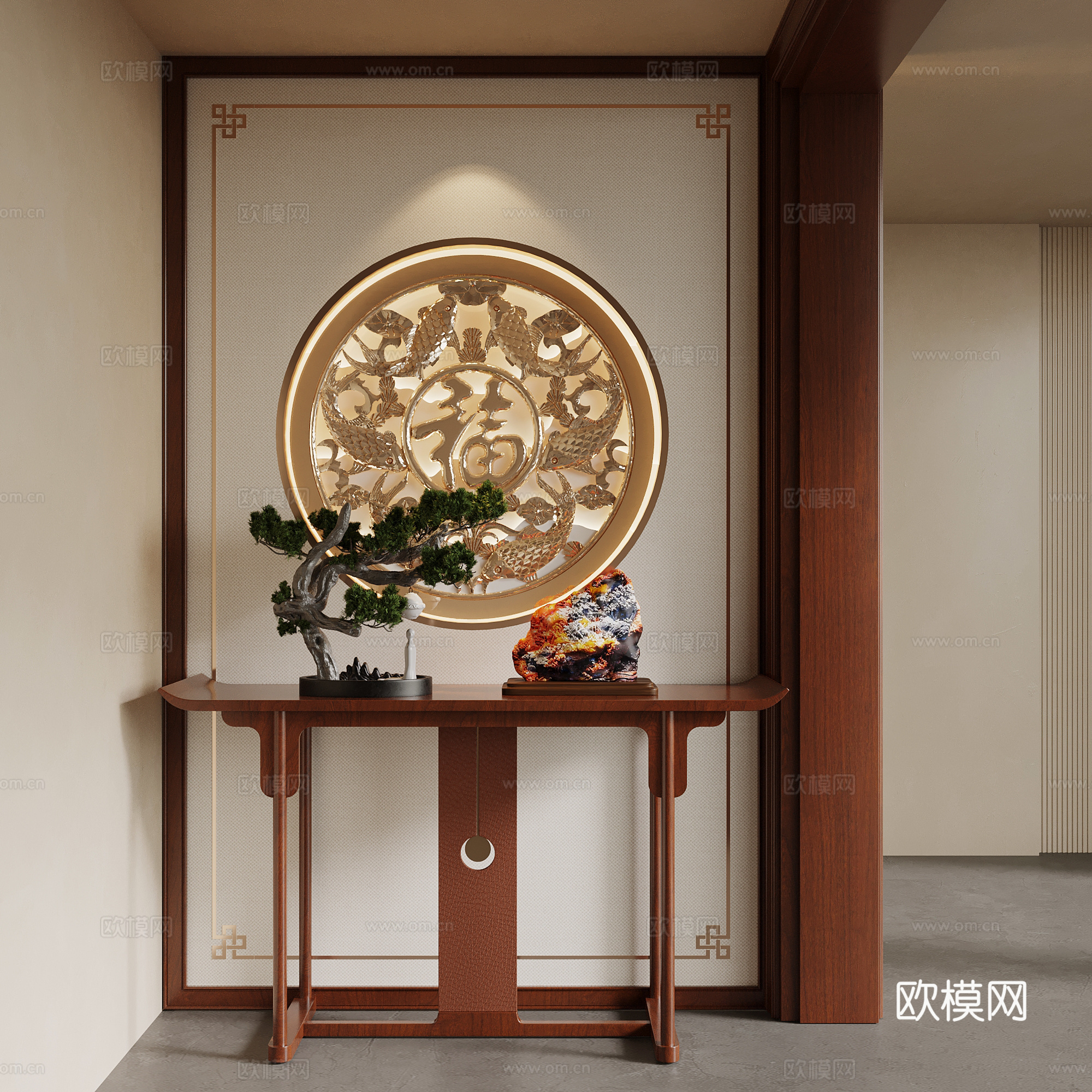 新中式玄关 端景台su模型
