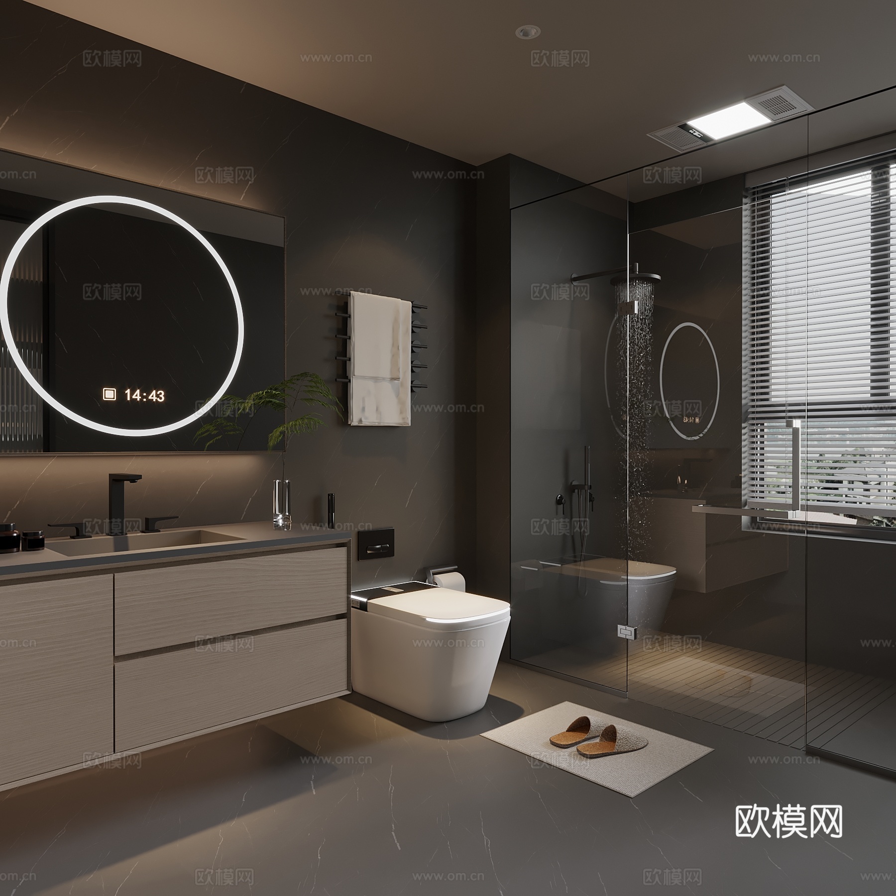 现代意式卫生间 浴室柜 淋浴间su模型