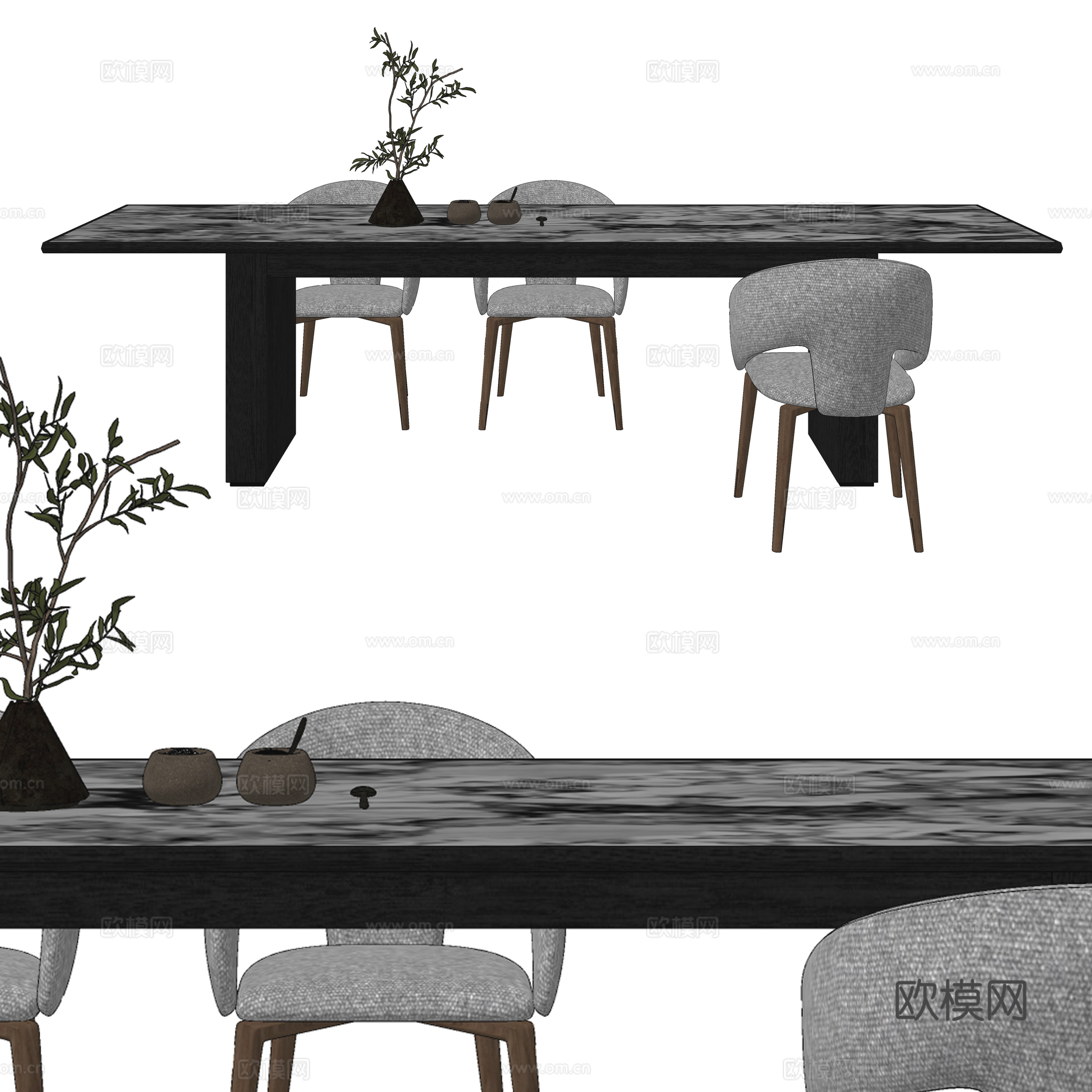 意式轻奢大理石餐桌椅su模型