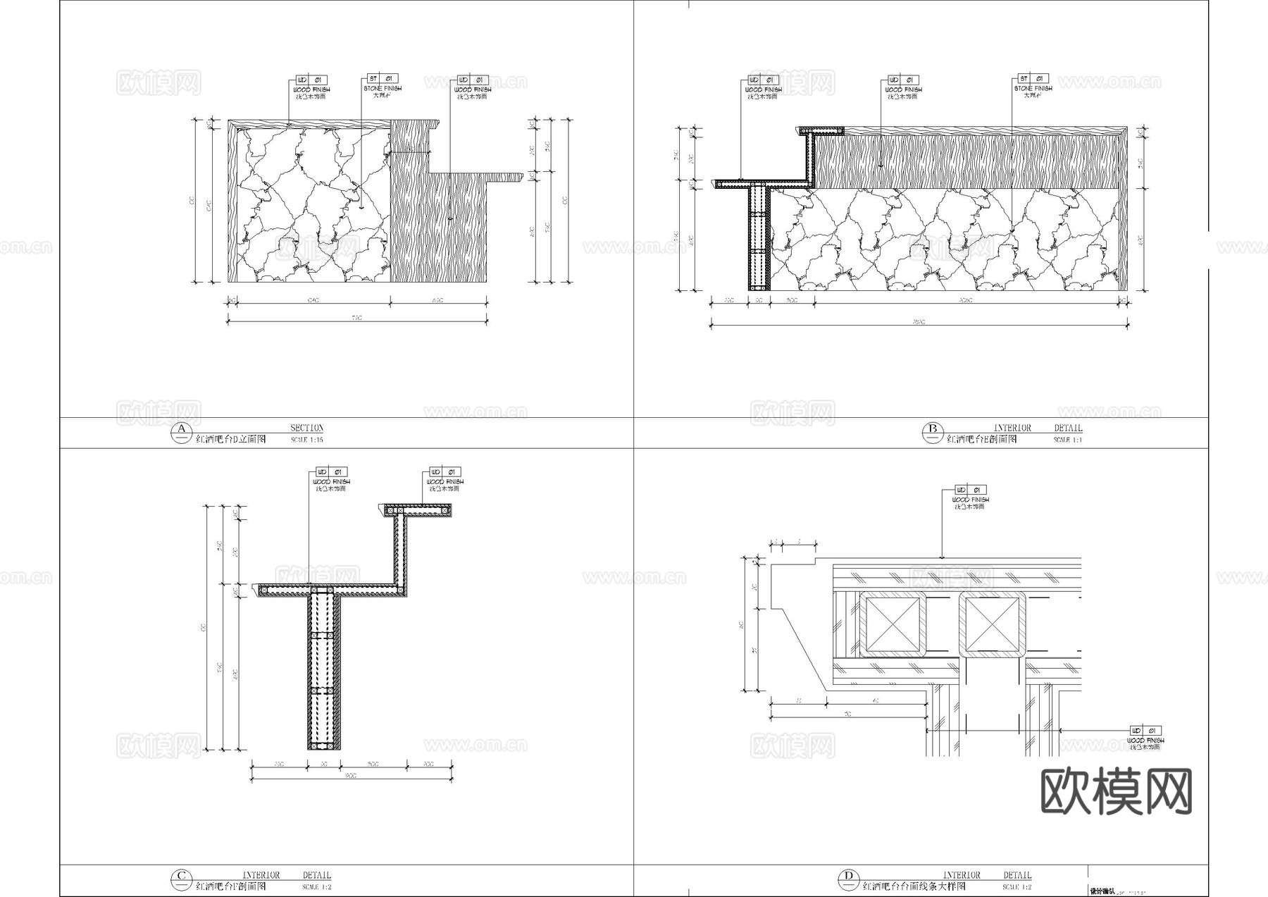 玻璃隔断吧台大样图cad施工图