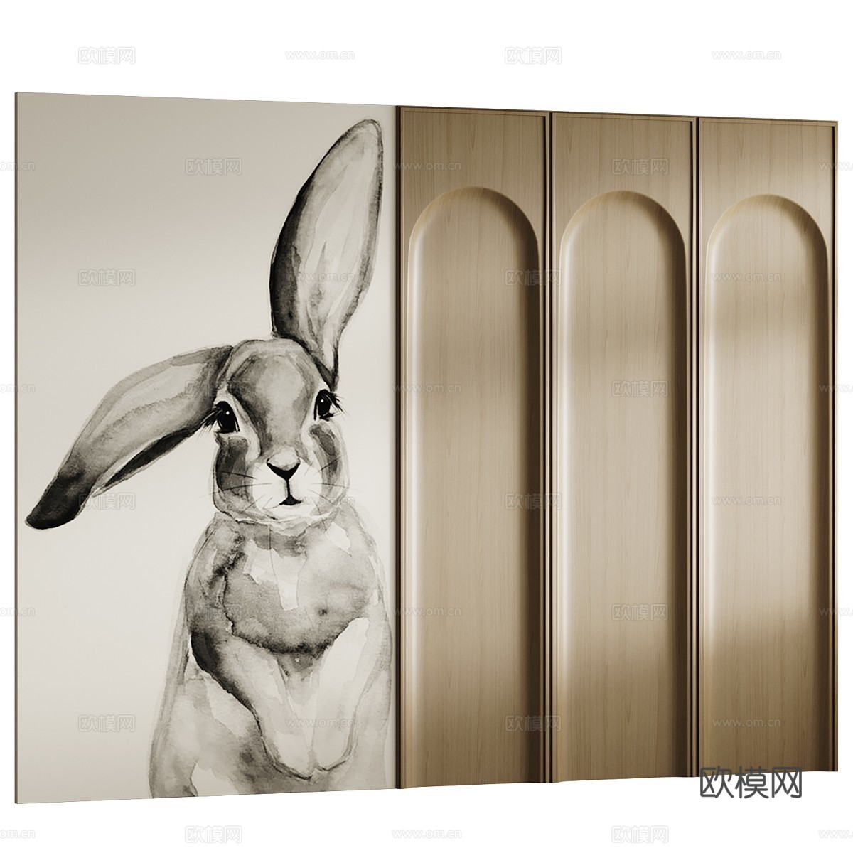 现代奶油风儿童装饰墙板3d模型下载（渲染图2）