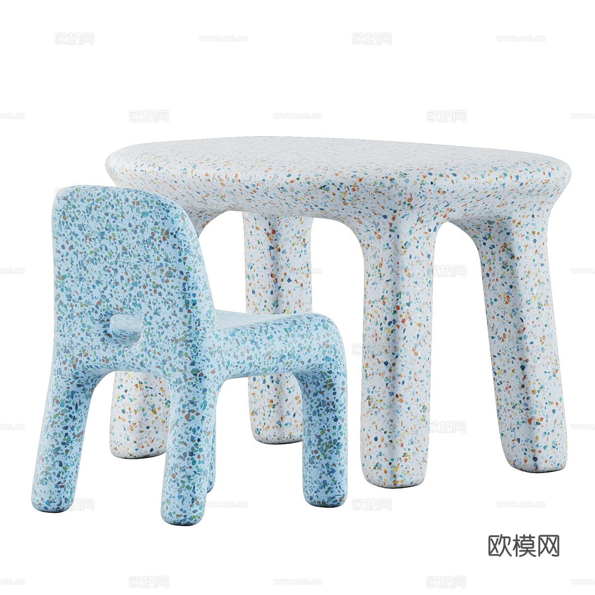 现代奶油风儿童桌椅3d模型下载（渲染图5）
