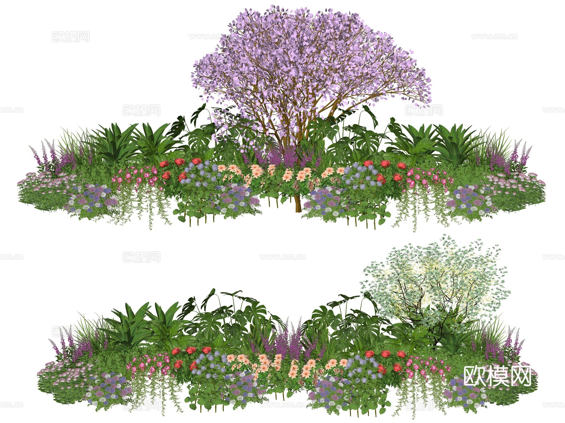 现代庭院花卉植物堆景观组合su模型