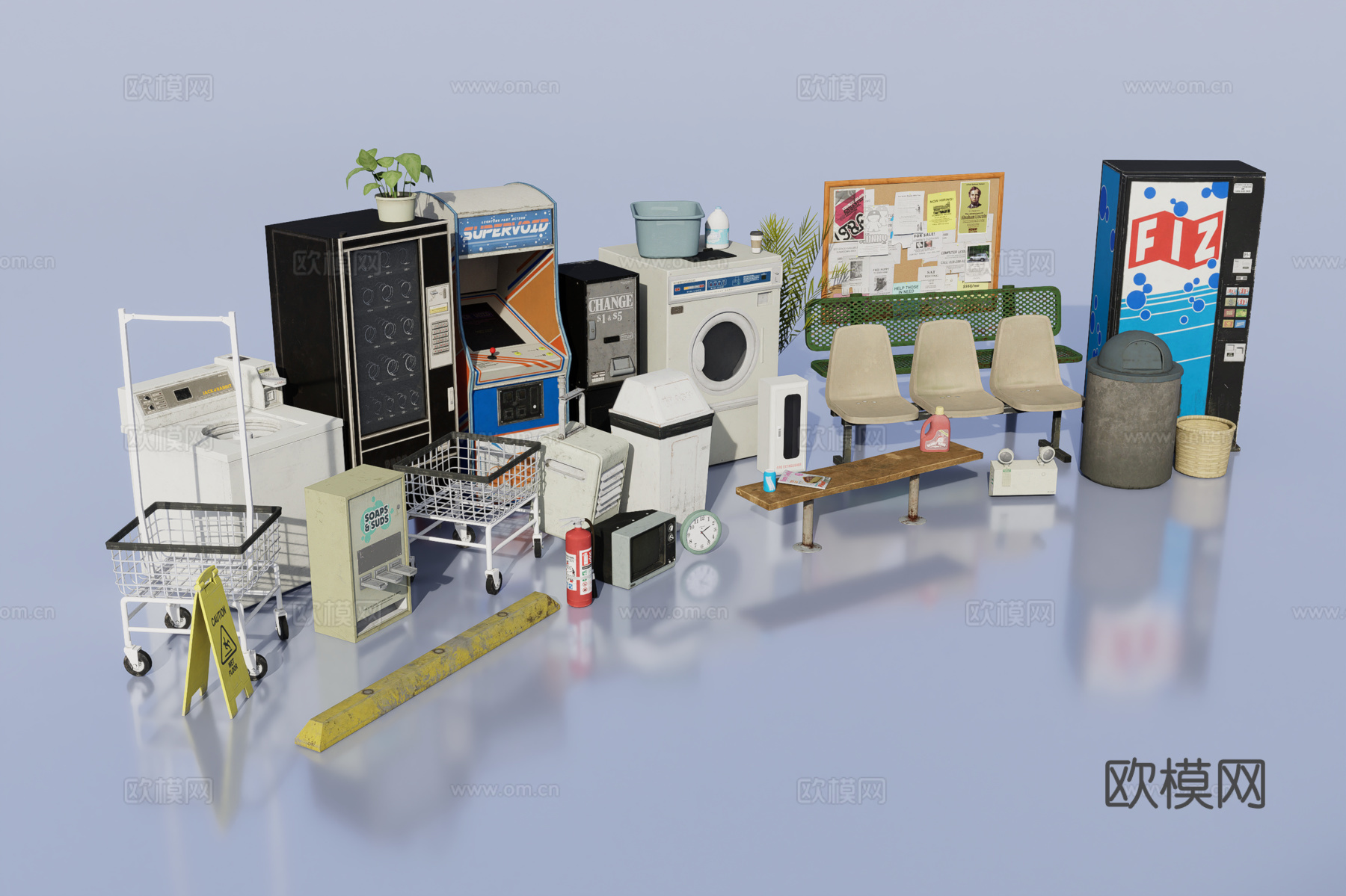 复古洗衣房家具设备3d模型下载（渲染图2）