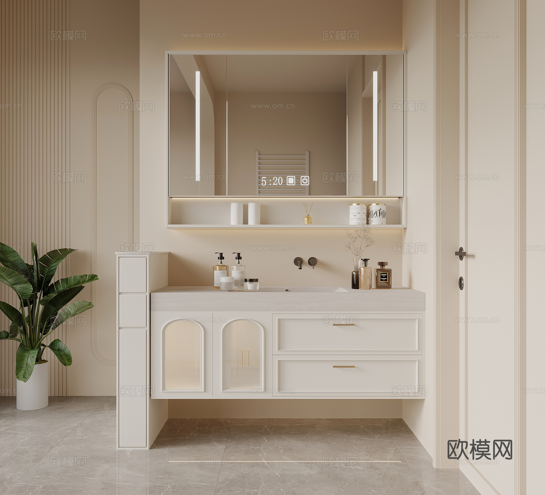 法式奶油风浴室柜 洗手台su模型