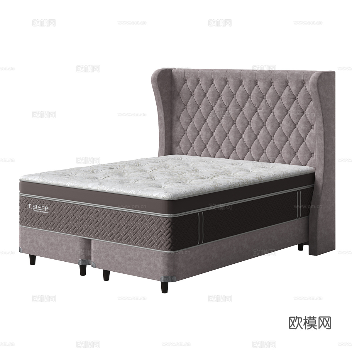 现代简约双人床 双人床 简约床 卧室床 抱枕 床垫3d模型下载