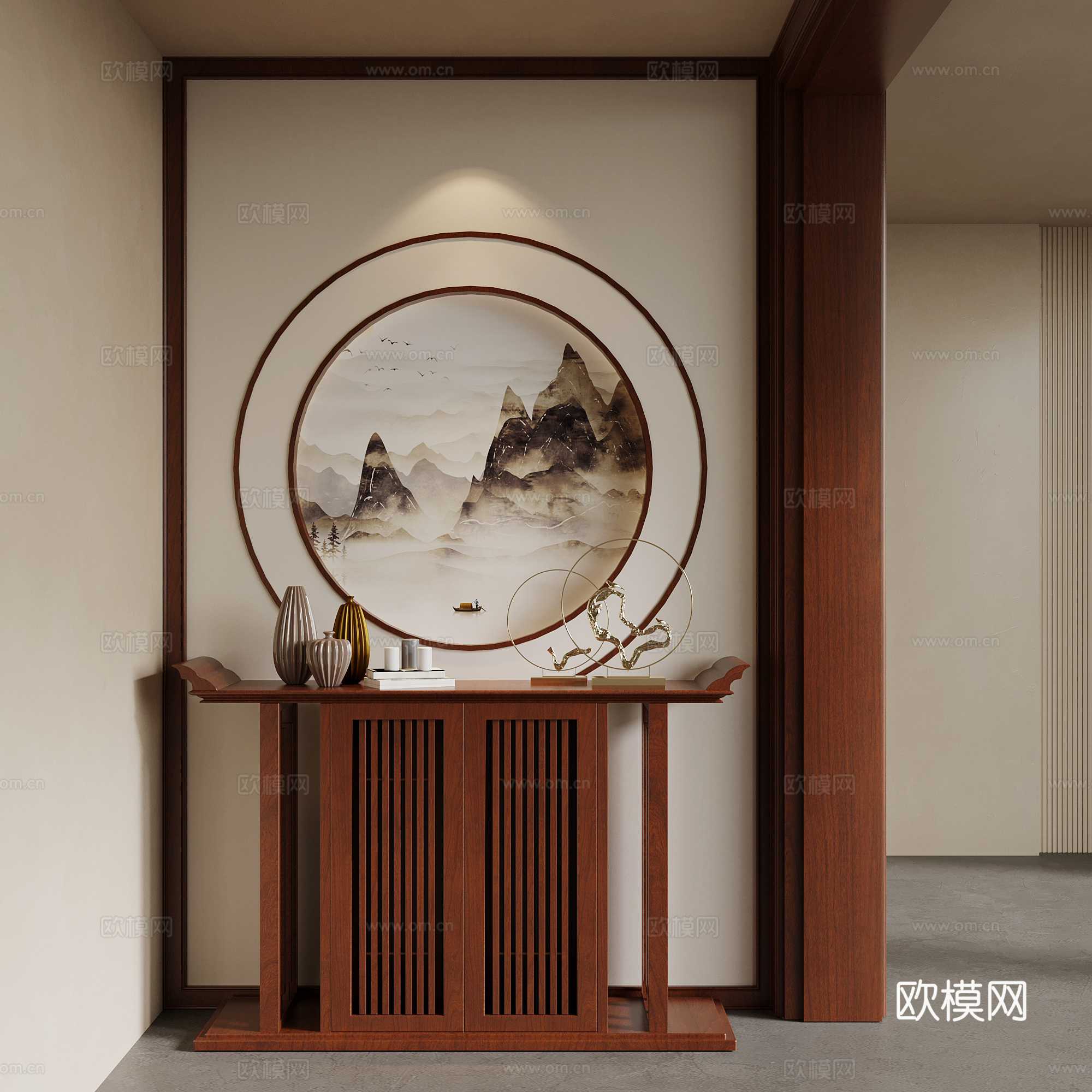 新中式玄关 端景台su模型