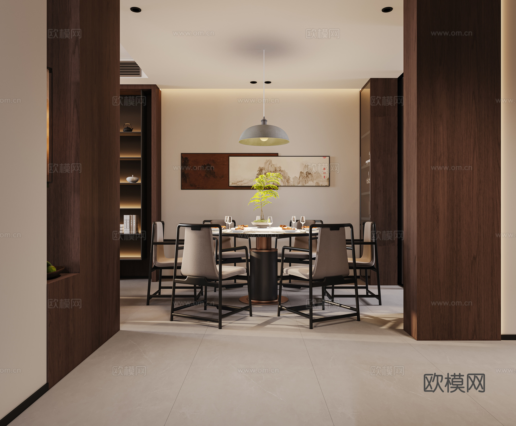 现代简约客餐厅免费3d模型下载（渲染图3）