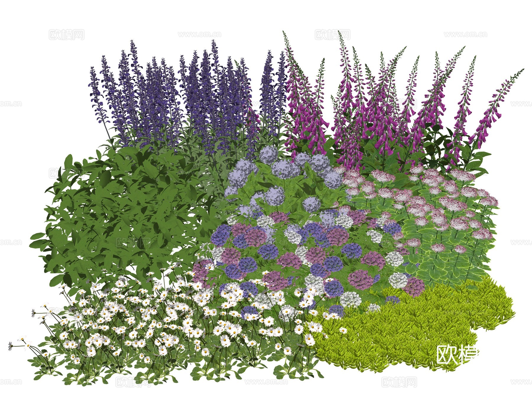 现代庭院花卉植物堆景观组合su模型