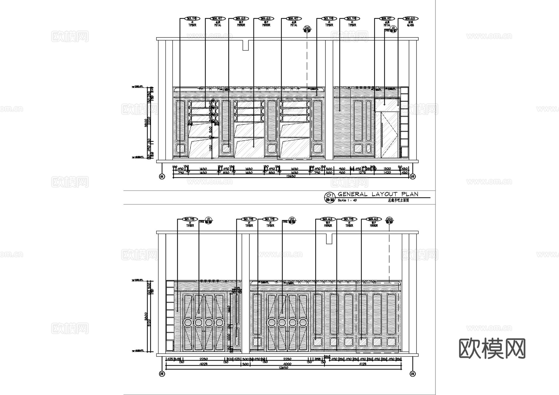 总裁书吧设计施工图cad施工图
