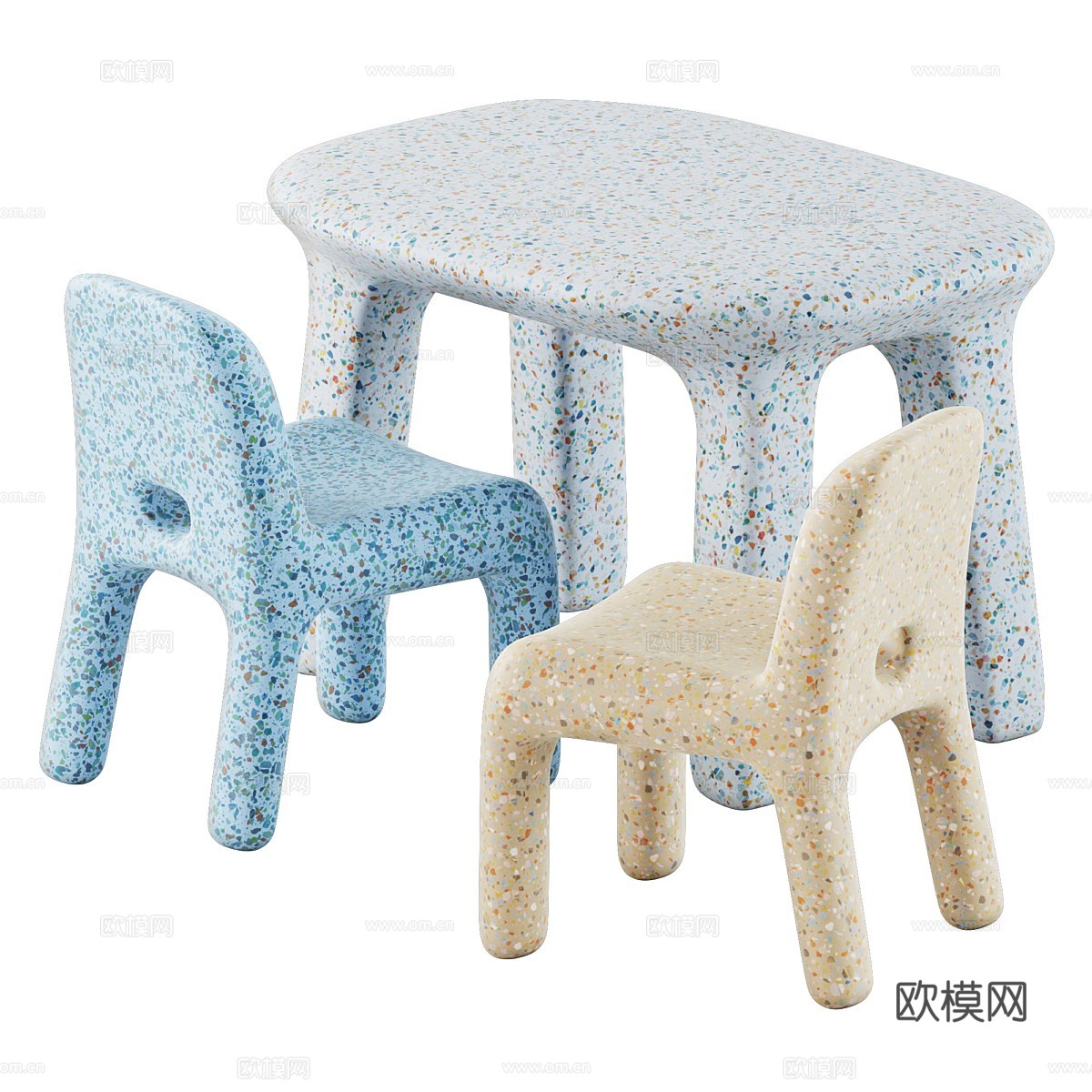 现代奶油风儿童桌椅3d模型下载（渲染图1）