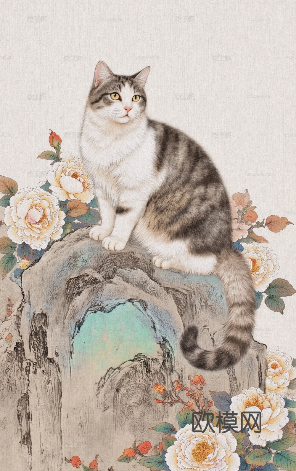 现代工笔画 猫