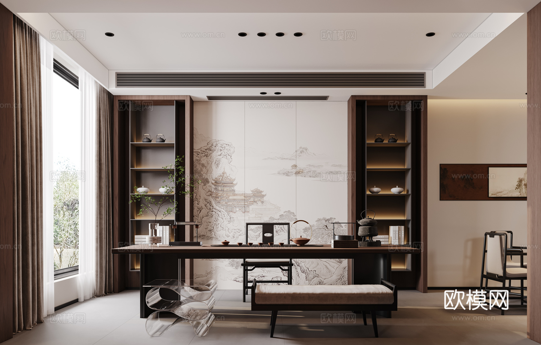 现代简约客餐厅免费3d模型下载（渲染图1）