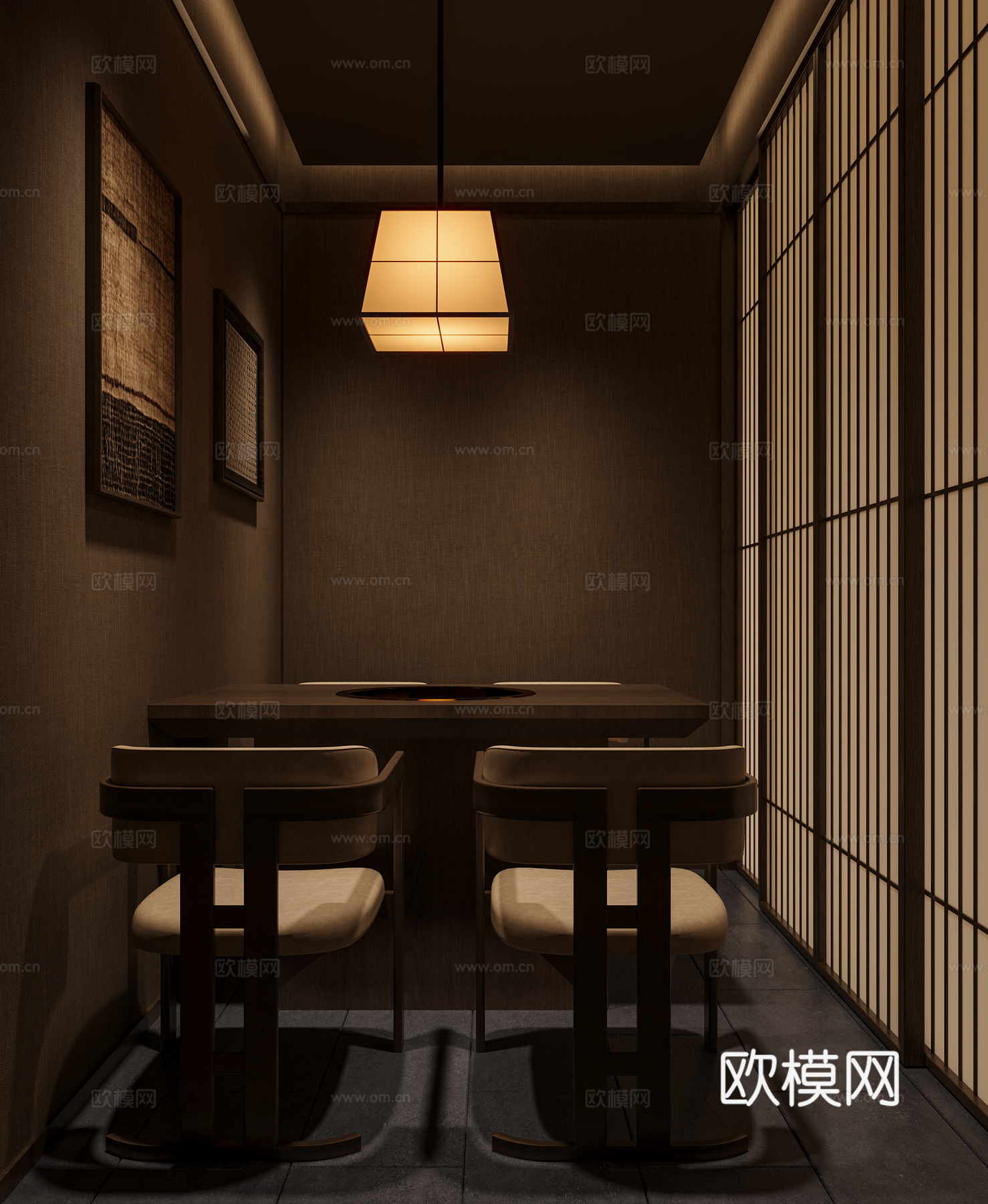 日式烤肉包厢免费3d模型下载（渲染图1）