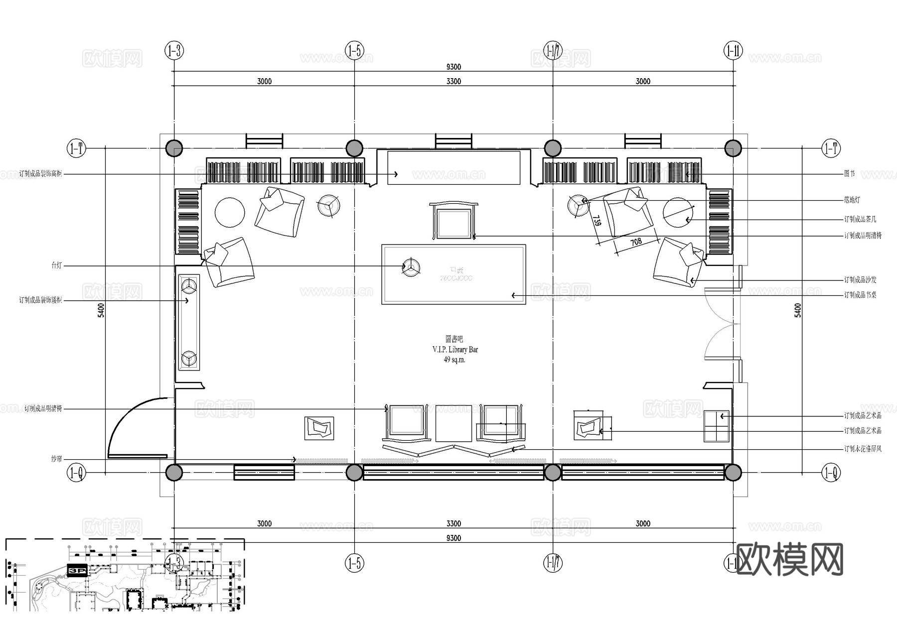 中式会所书吧装修施工图cad施工图