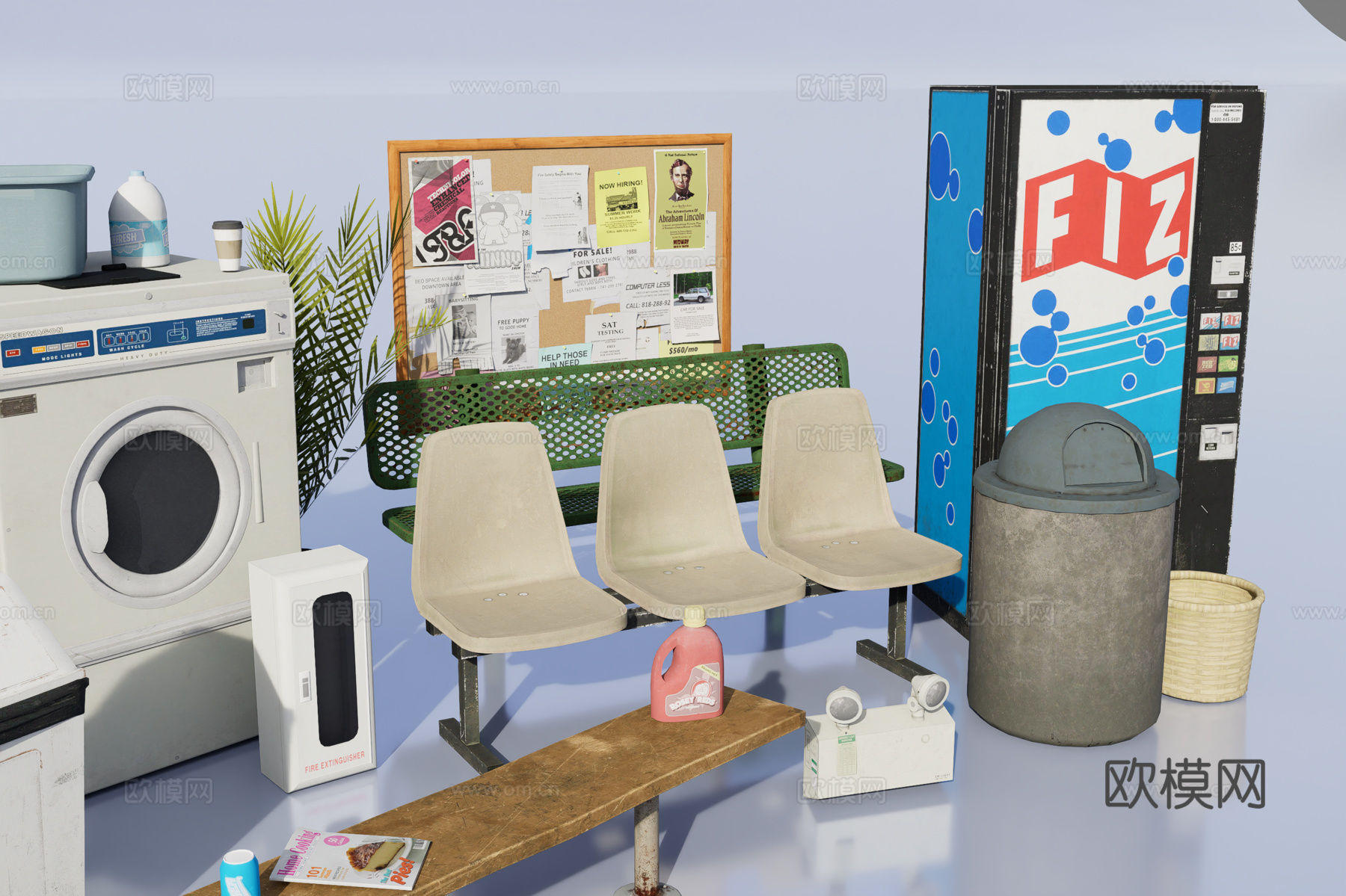 复古洗衣房家具设备3d模型下载（渲染图5）