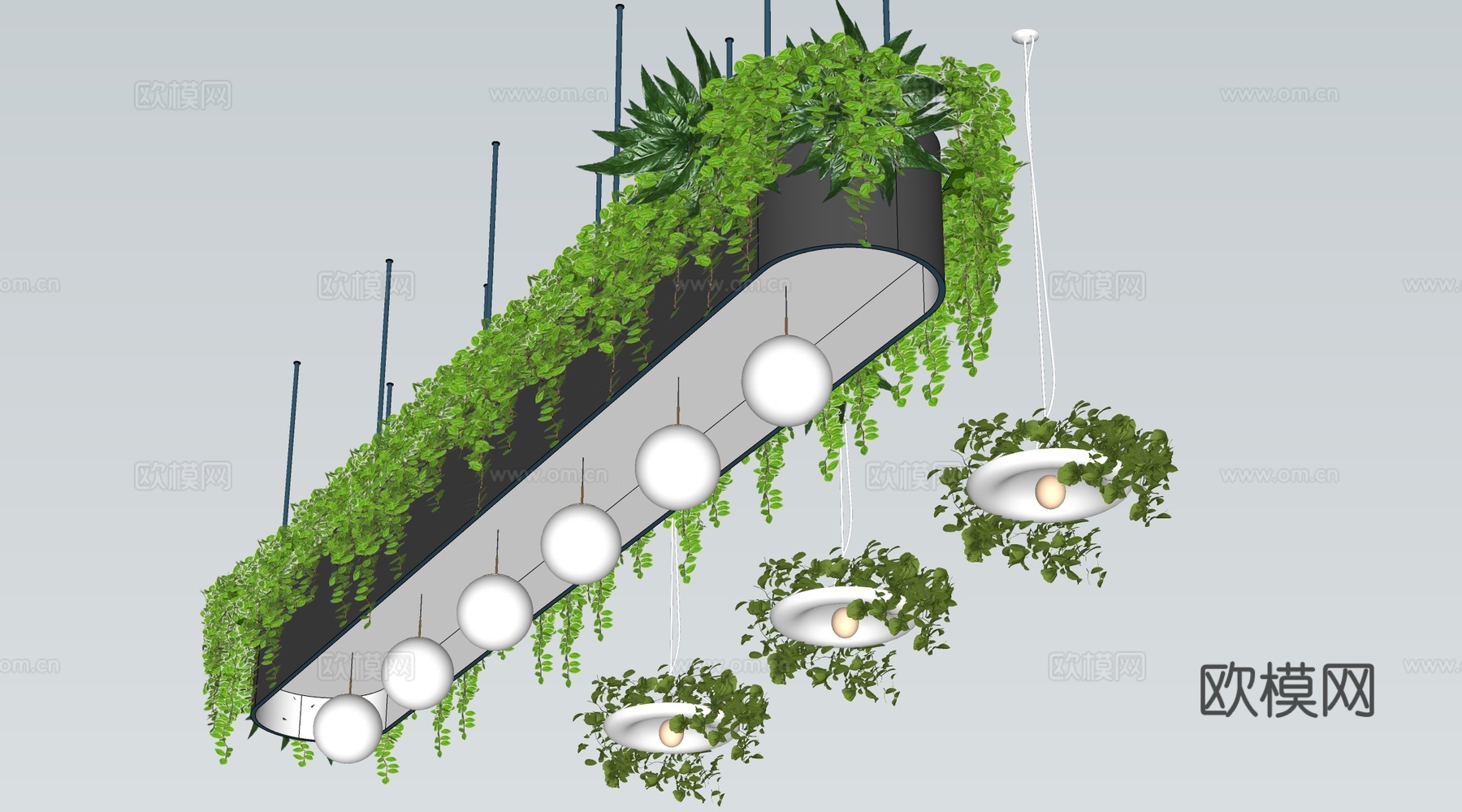 现代吊篮 吊挂植物 植物吊顶 绿植su模型