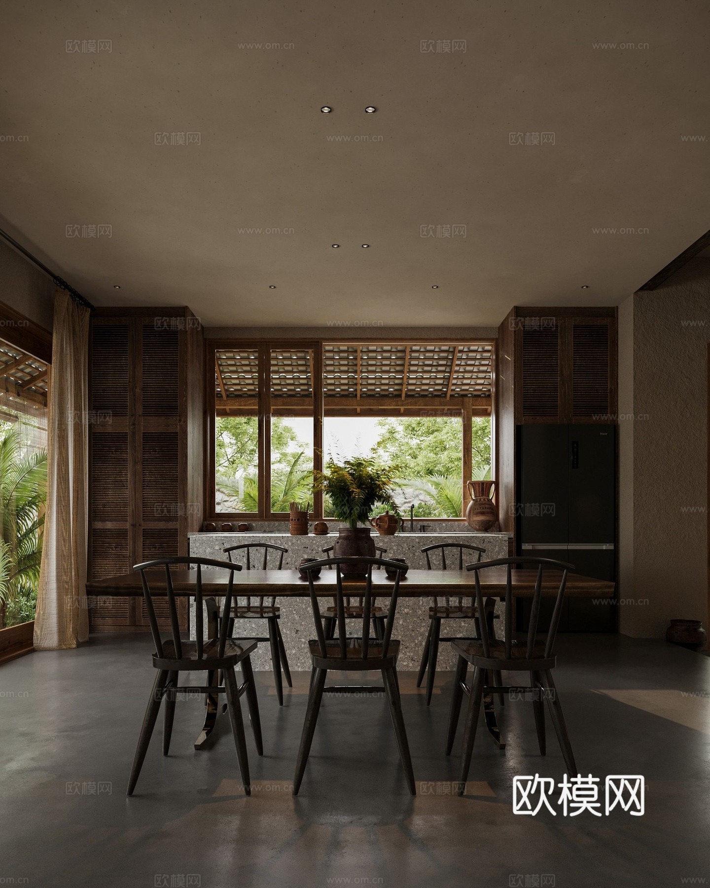 自然简约风客餐厅 原木编织 客厅餐厅玄关 民宿套房客餐厅3d模型下载（渲染图4）