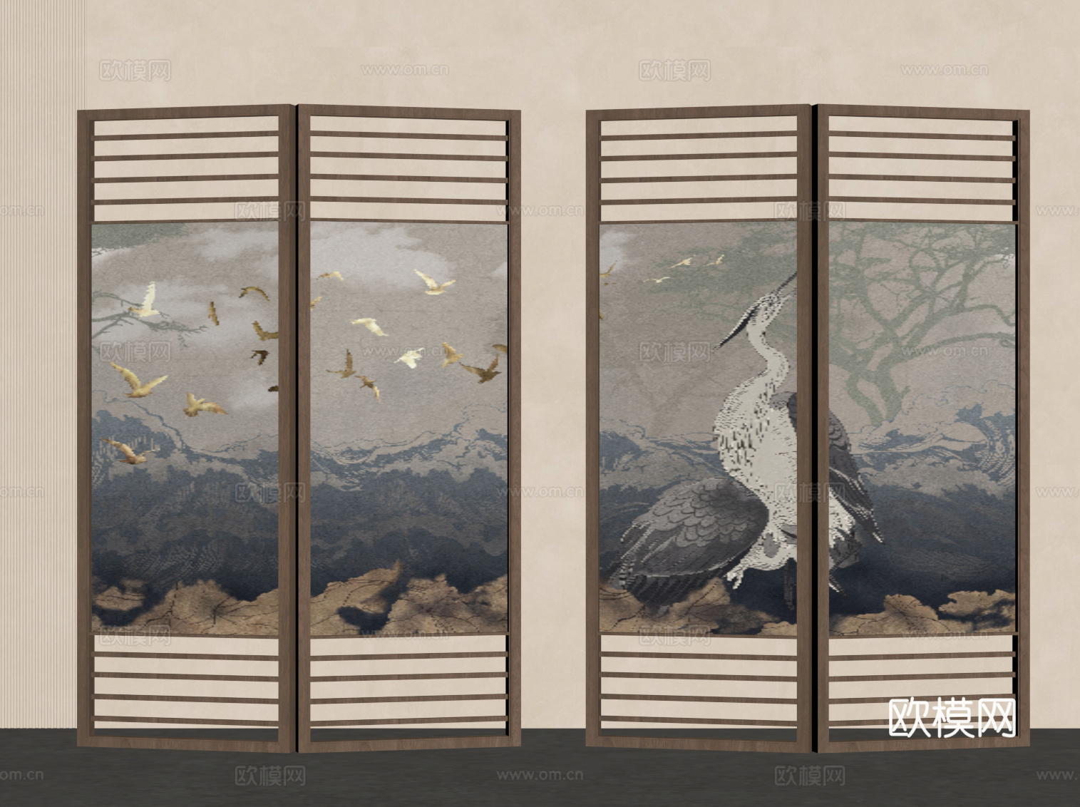 新中式屏风 隔断su模型