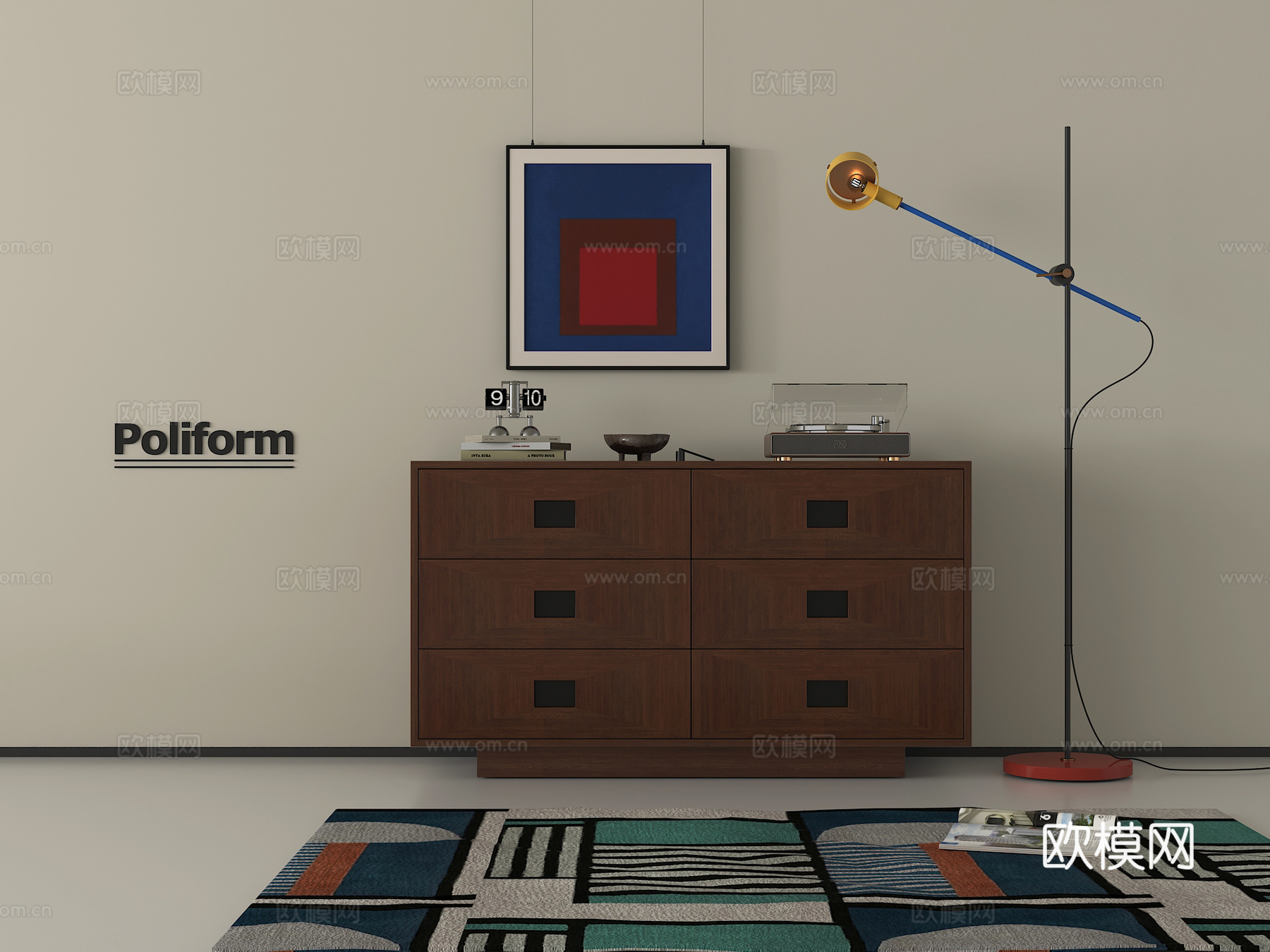 中古玄关柜 边柜 鞋柜 矮柜 装饰柜 落地灯 挂画 摆件su模型