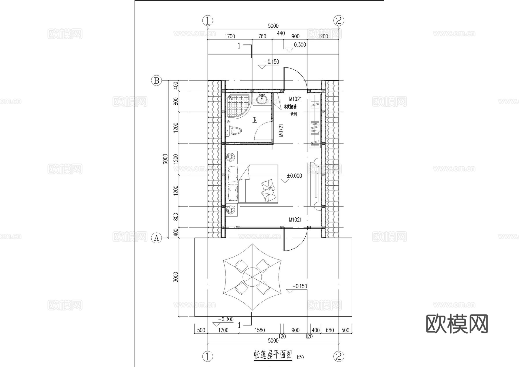 三角木屋帐篷节点图cad施工图