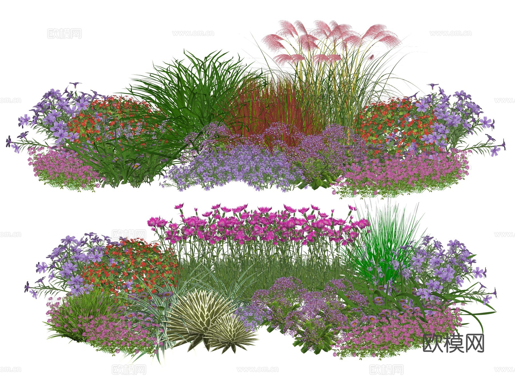 现代庭院花卉植物堆景观组合su模型