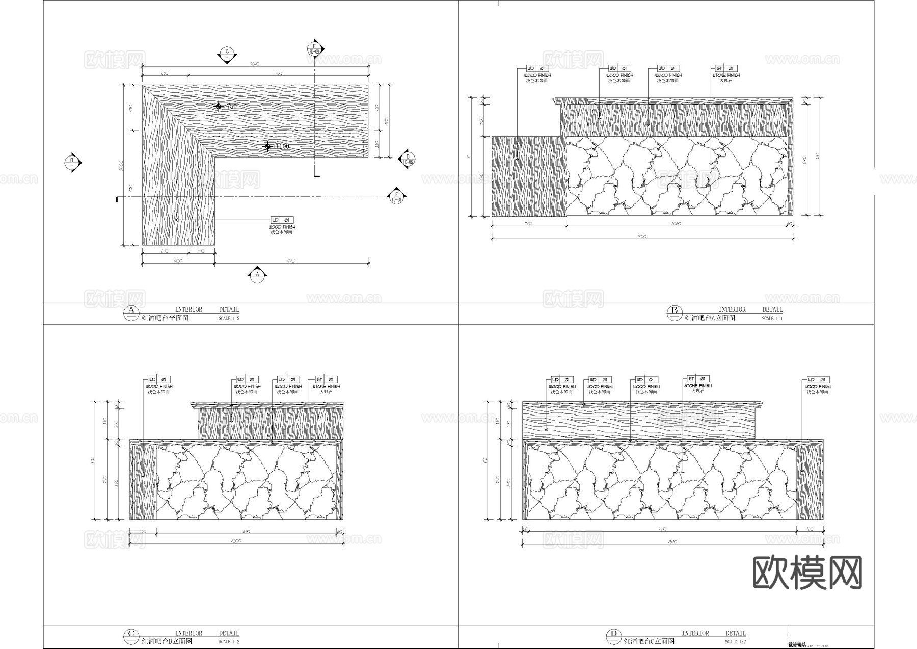 玻璃隔断吧台大样图cad施工图