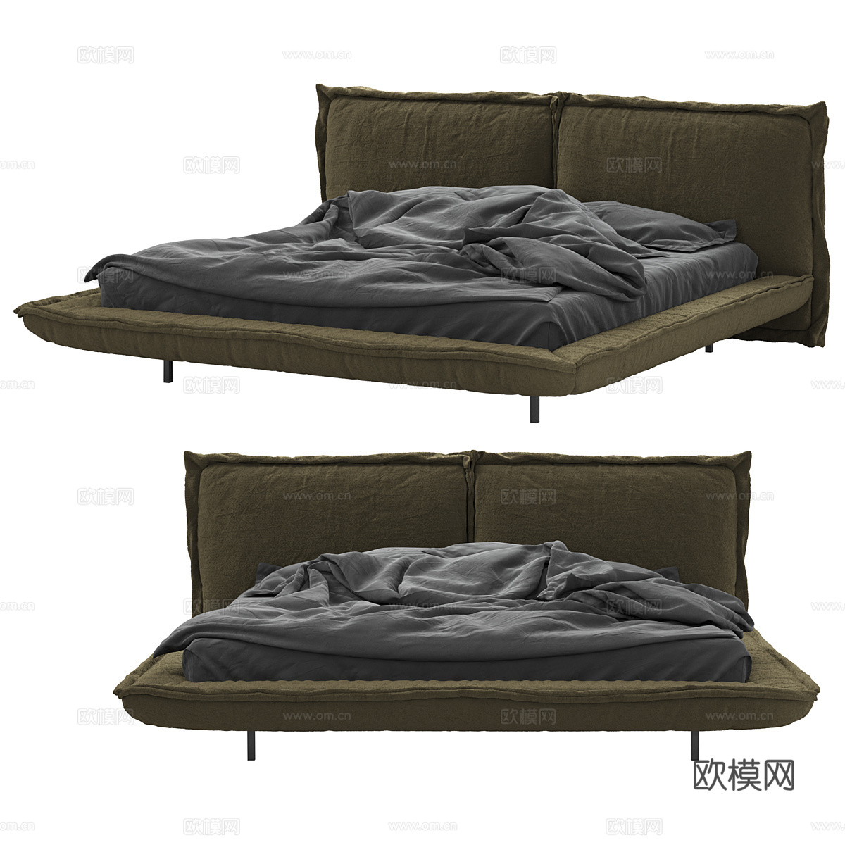 现代简约双人床 双人床 简约床 卧室床 抱枕3d模型下载