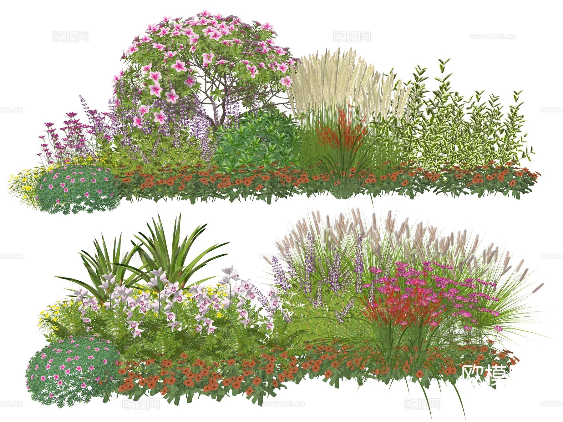 现代庭院花卉植物堆组合su模型