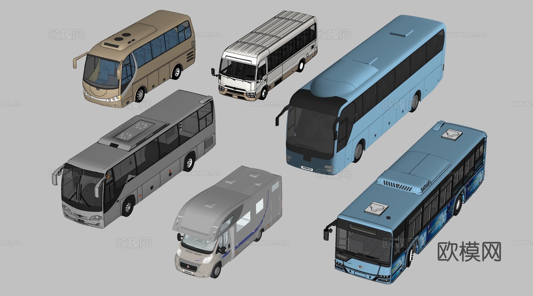 现代大巴车 公交车 中巴车 巴士su模型