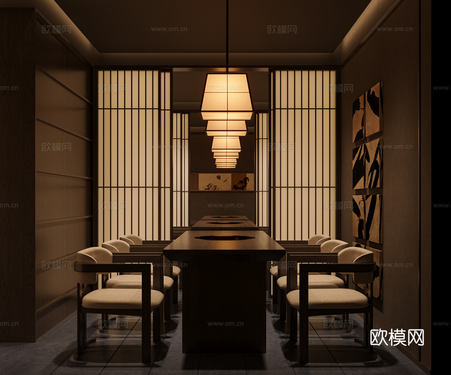 日式烤肉包厢免费3d模型下载（渲染图2）