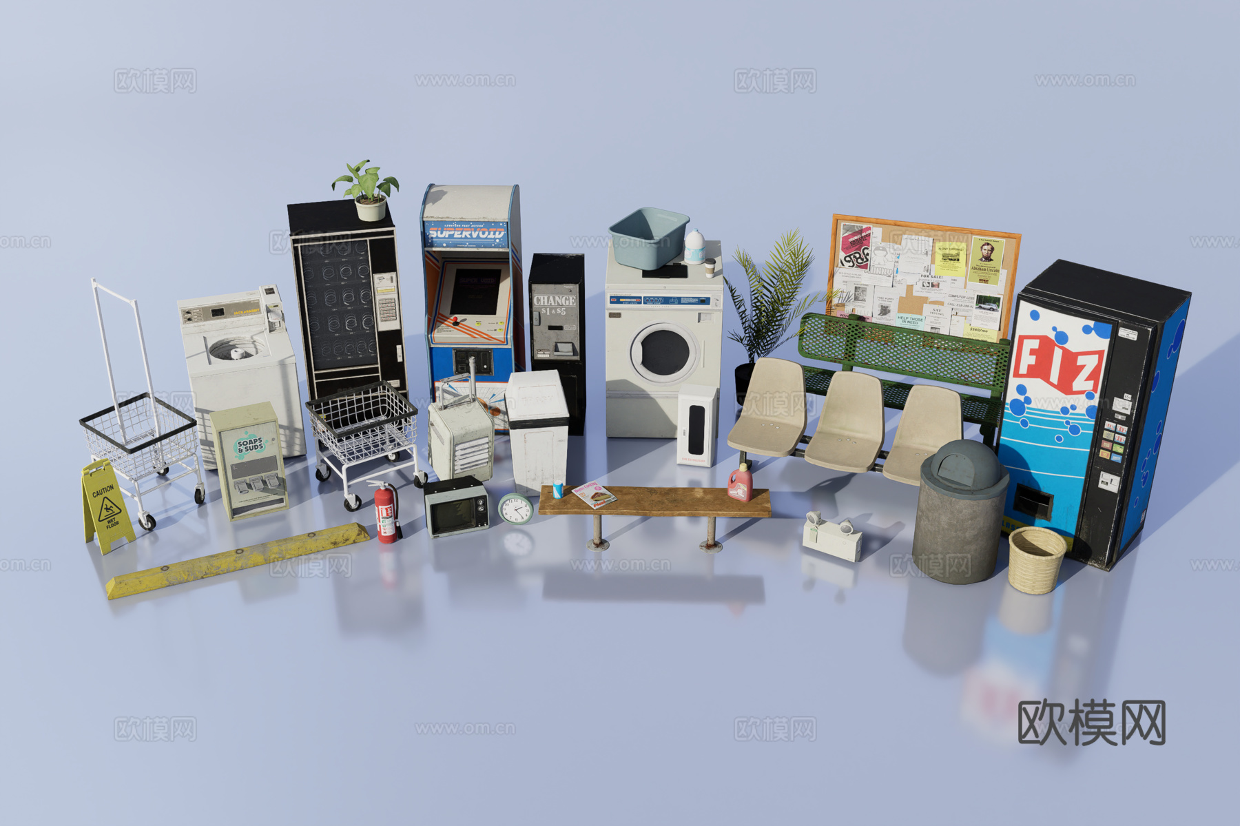 复古洗衣房家具设备3d模型下载（渲染图1）