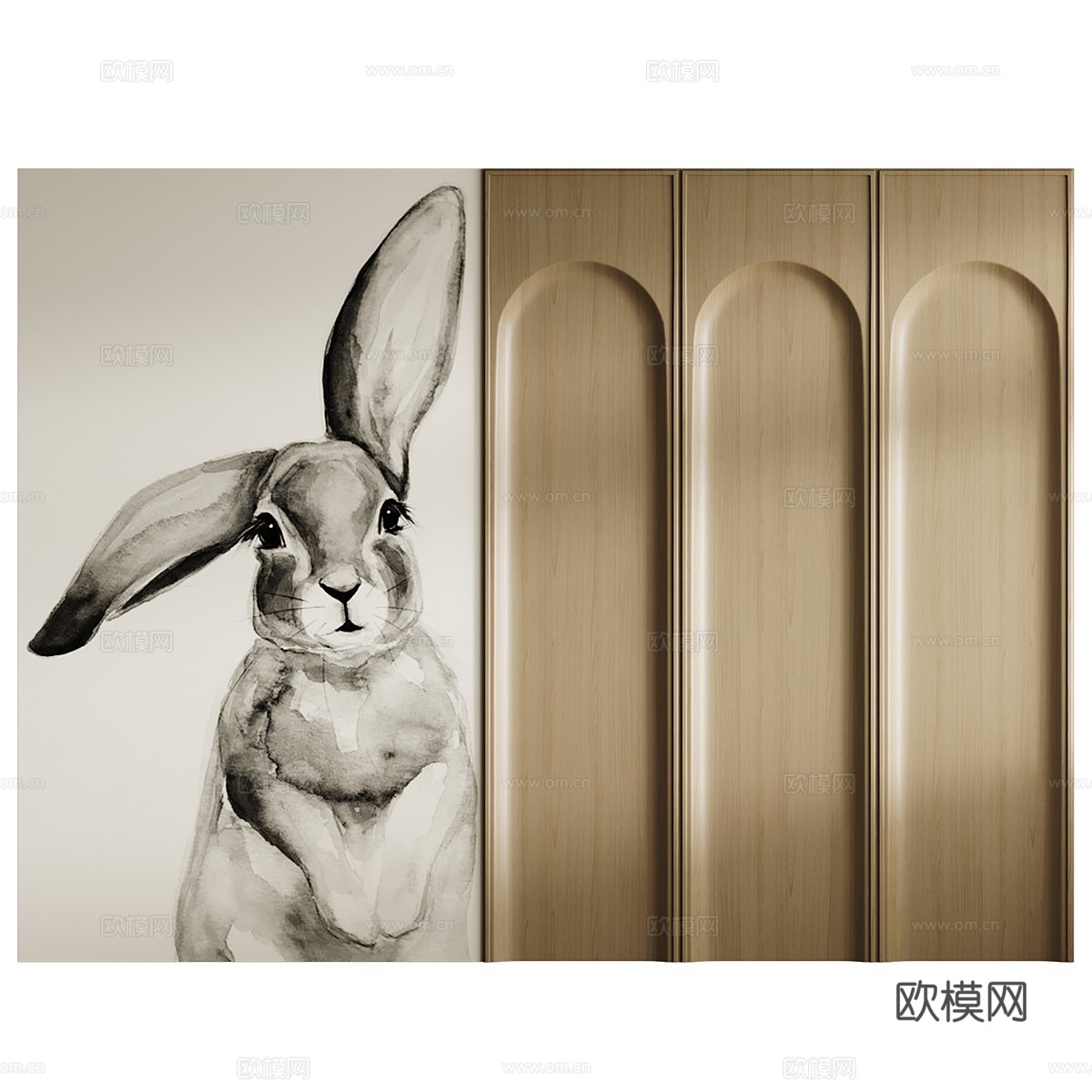 现代奶油风儿童装饰墙板3d模型下载（渲染图1）