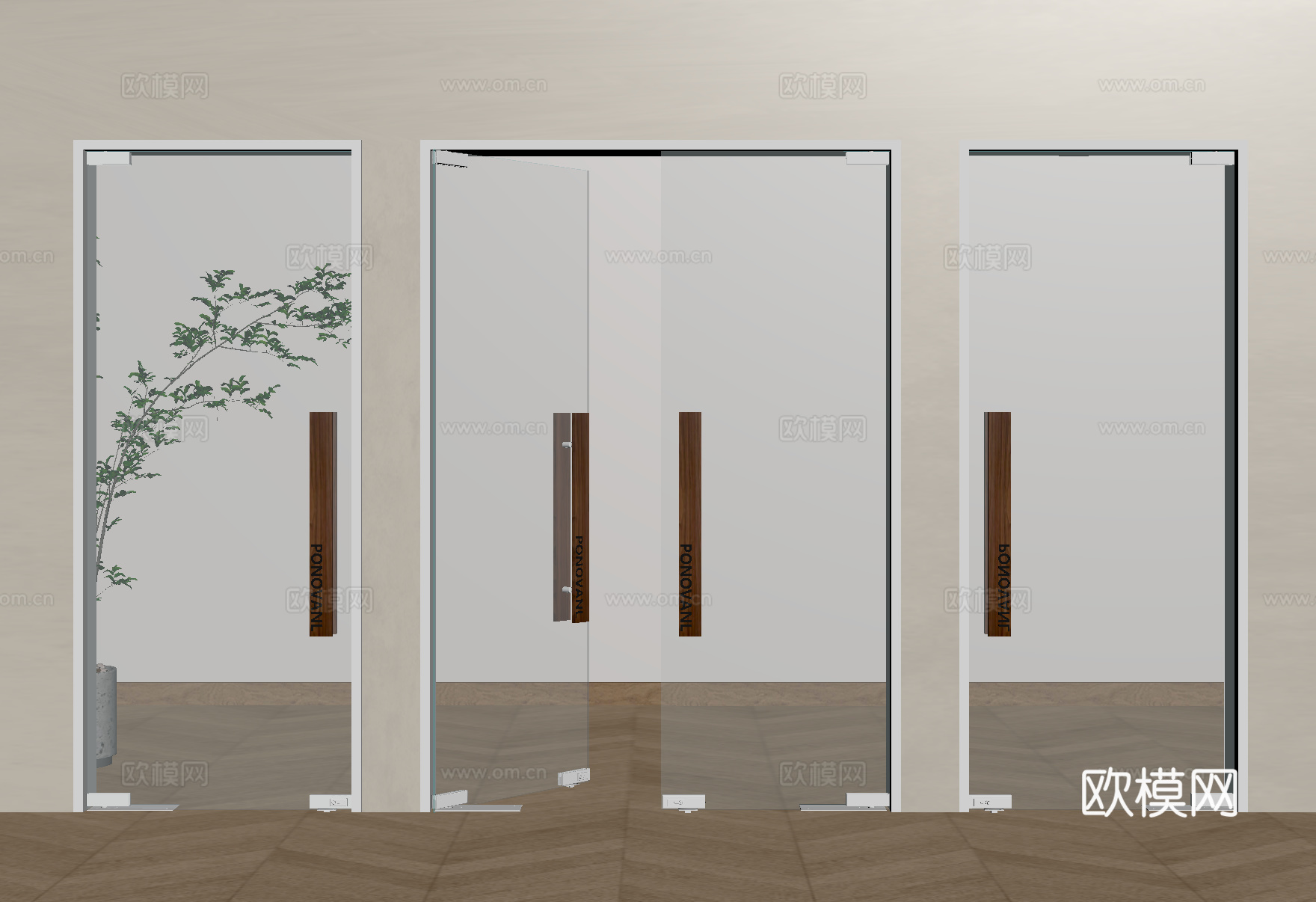 现代玻璃门 平开门 对开门 厨卫门 阳台门 大门su模型