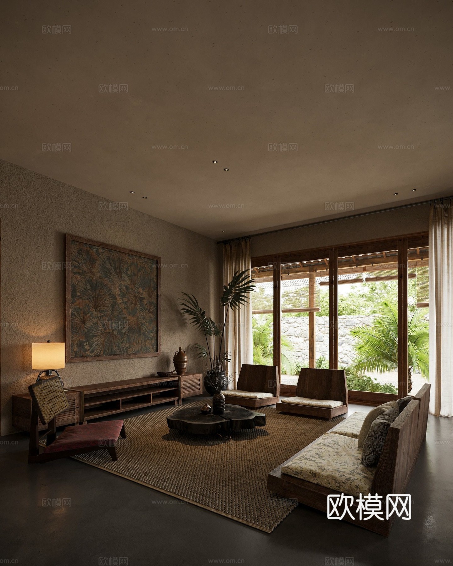 自然简约风客餐厅 原木编织 客厅餐厅玄关 民宿套房客餐厅3d模型下载（渲染图7）