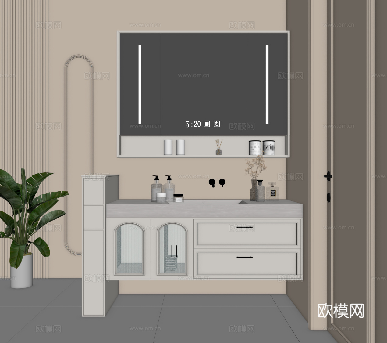 法式奶油风浴室柜 洗手台su模型