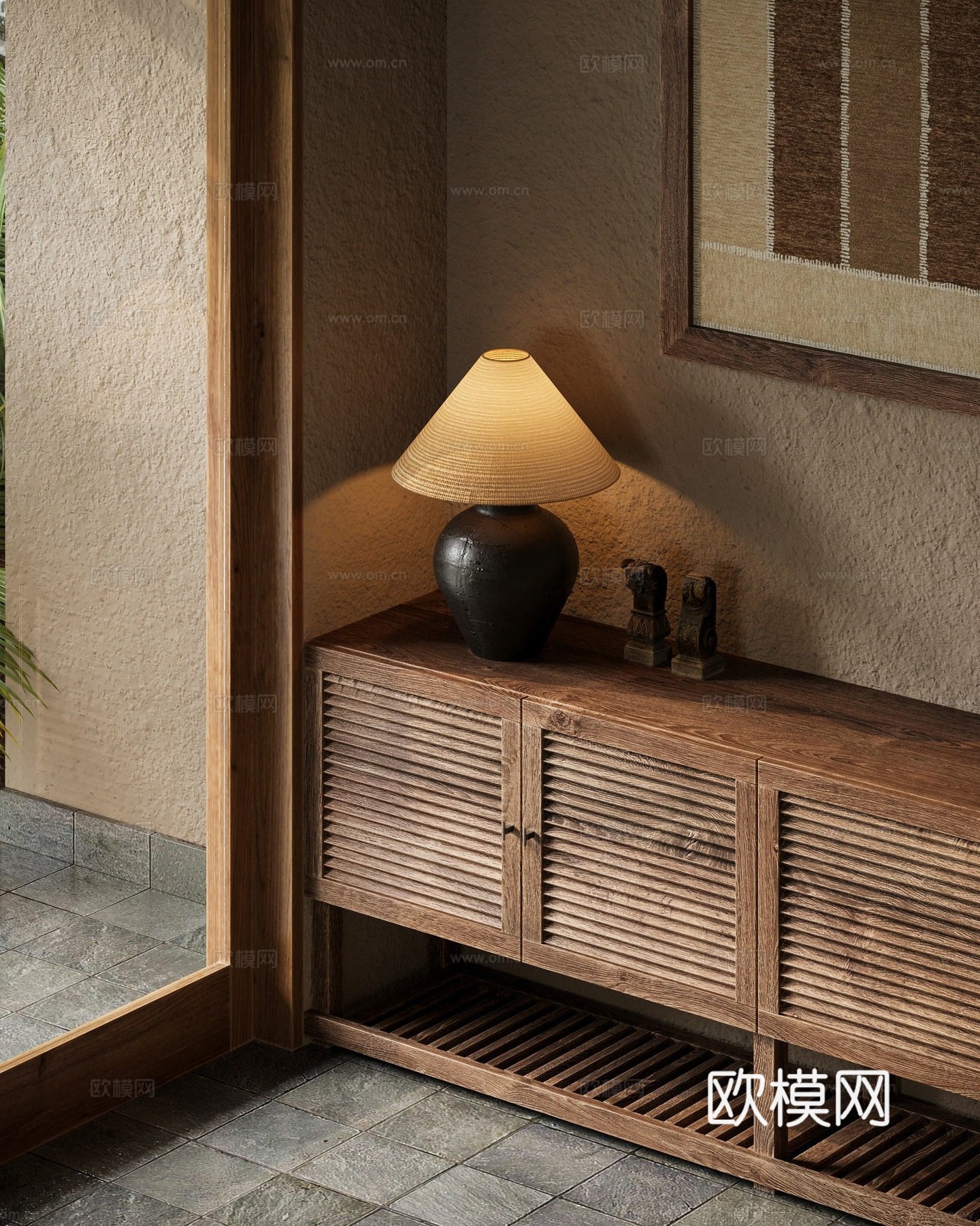 自然简约风客餐厅 原木编织 客厅餐厅玄关 民宿套房客餐厅3d模型下载（渲染图8）