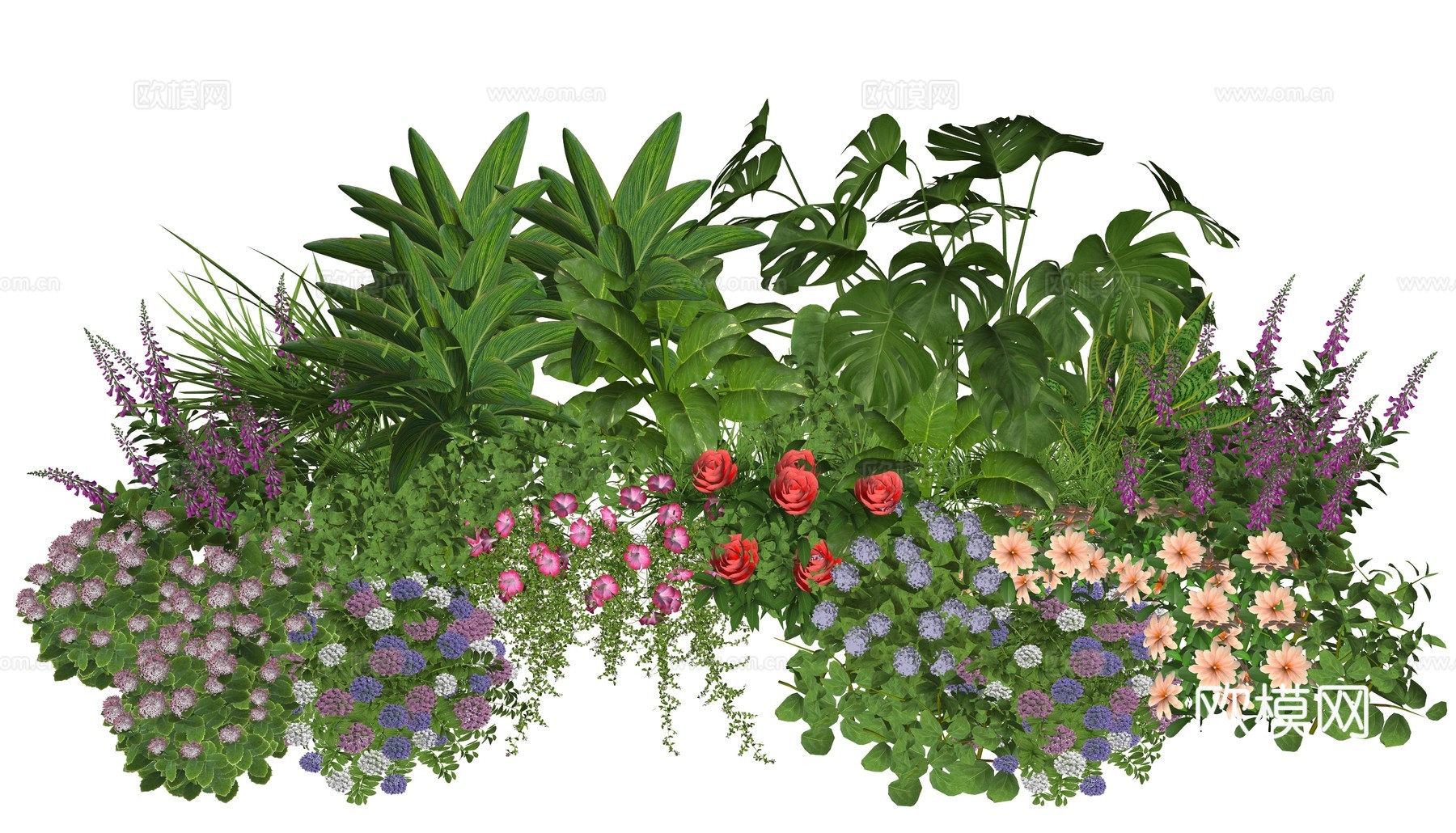 现代庭院花卉植物堆景观组合su模型