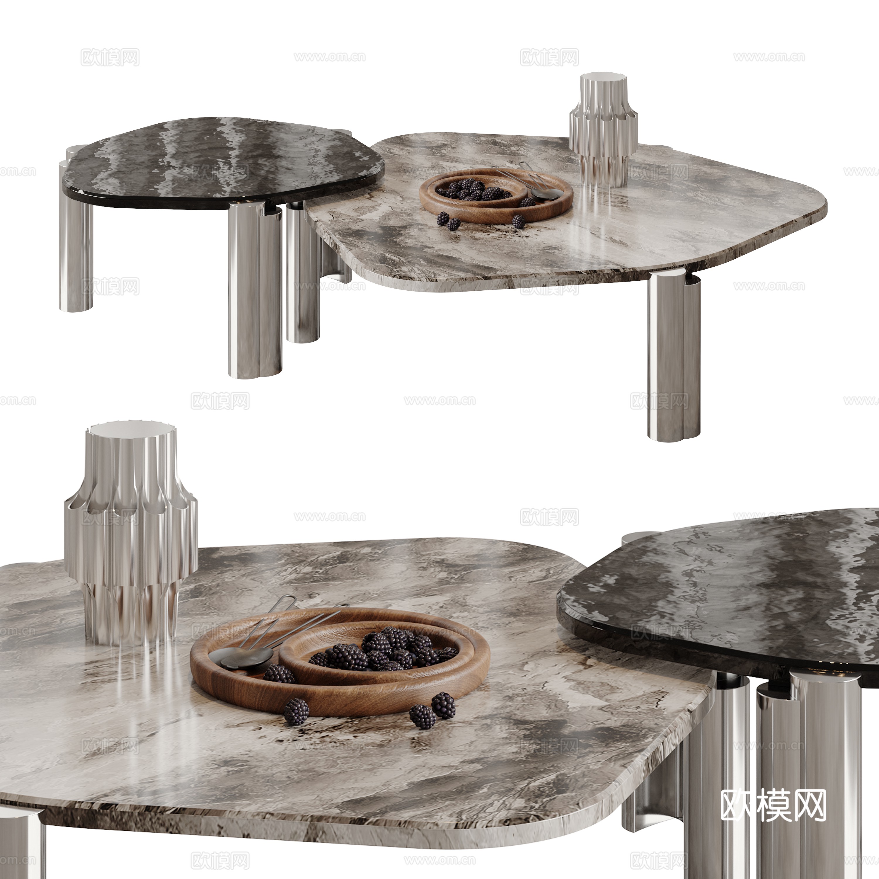 现代大理石茶几组合su模型