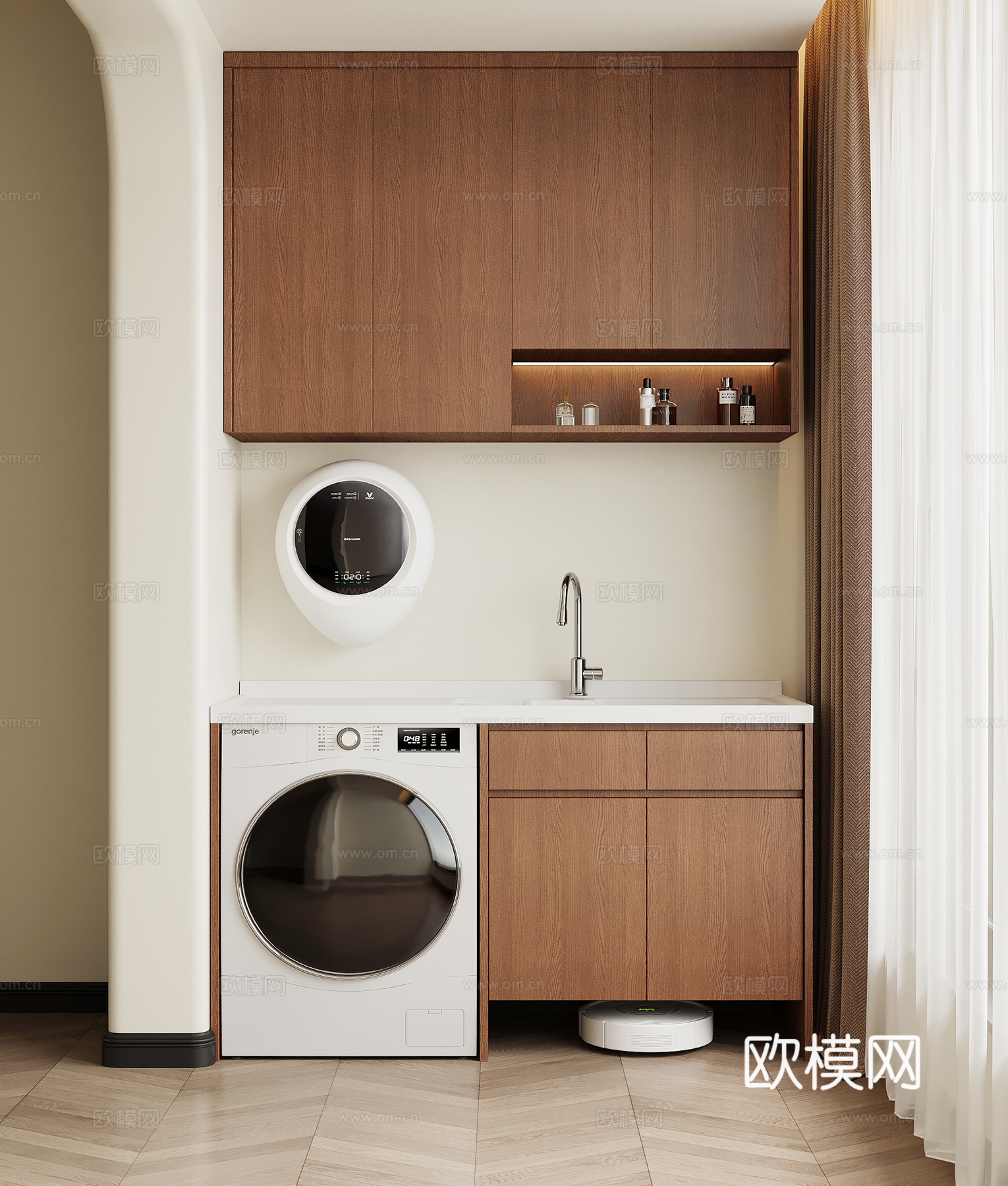 中古风洗衣机柜 阳台柜su模型