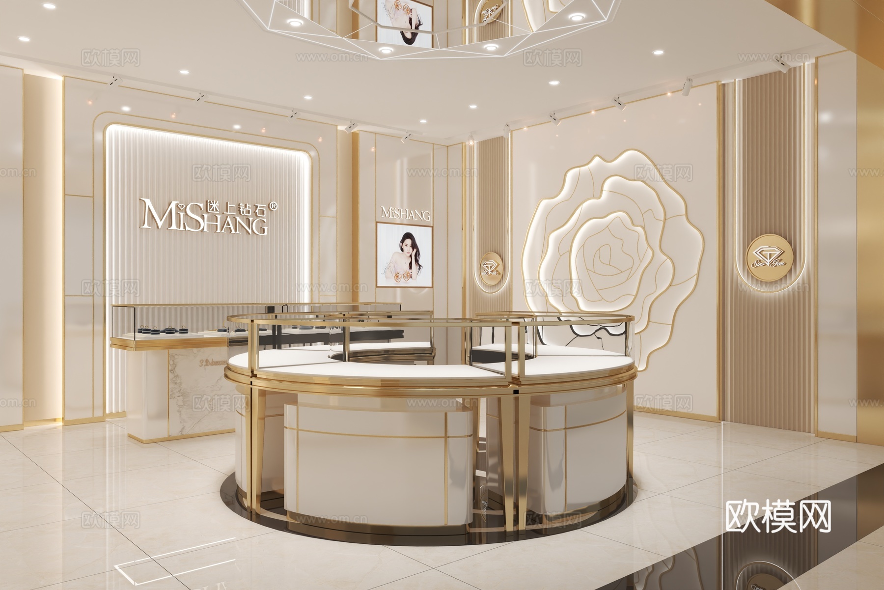 珠宝店轻奢珠宝店柜子珠宝店背景墙珠宝店展示柜3d模型3d模型下载（渲染图3）