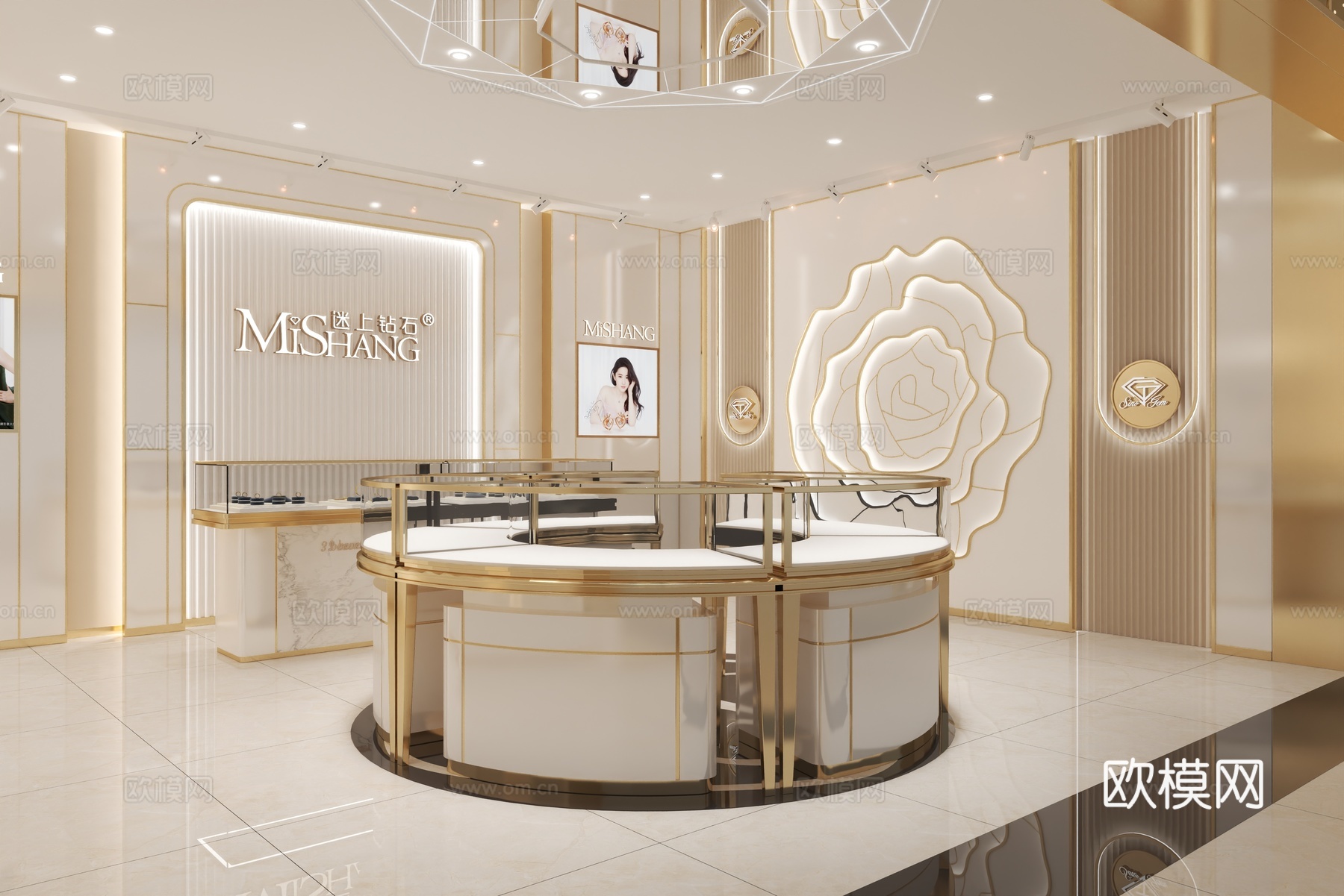 珠宝店轻奢珠宝店柜子珠宝店背景墙珠宝店展示柜3d模型3d模型下载（渲染图4）